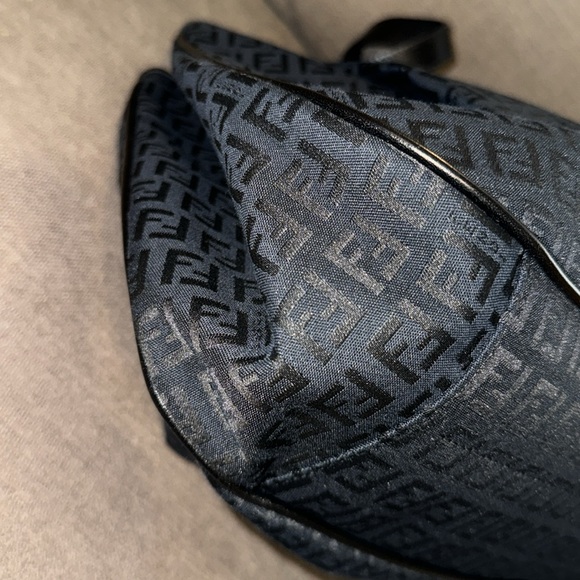 FENDI ZUCCHINO  Black Canvas Shoulder Bag with a Charm - Picture 8 of 13